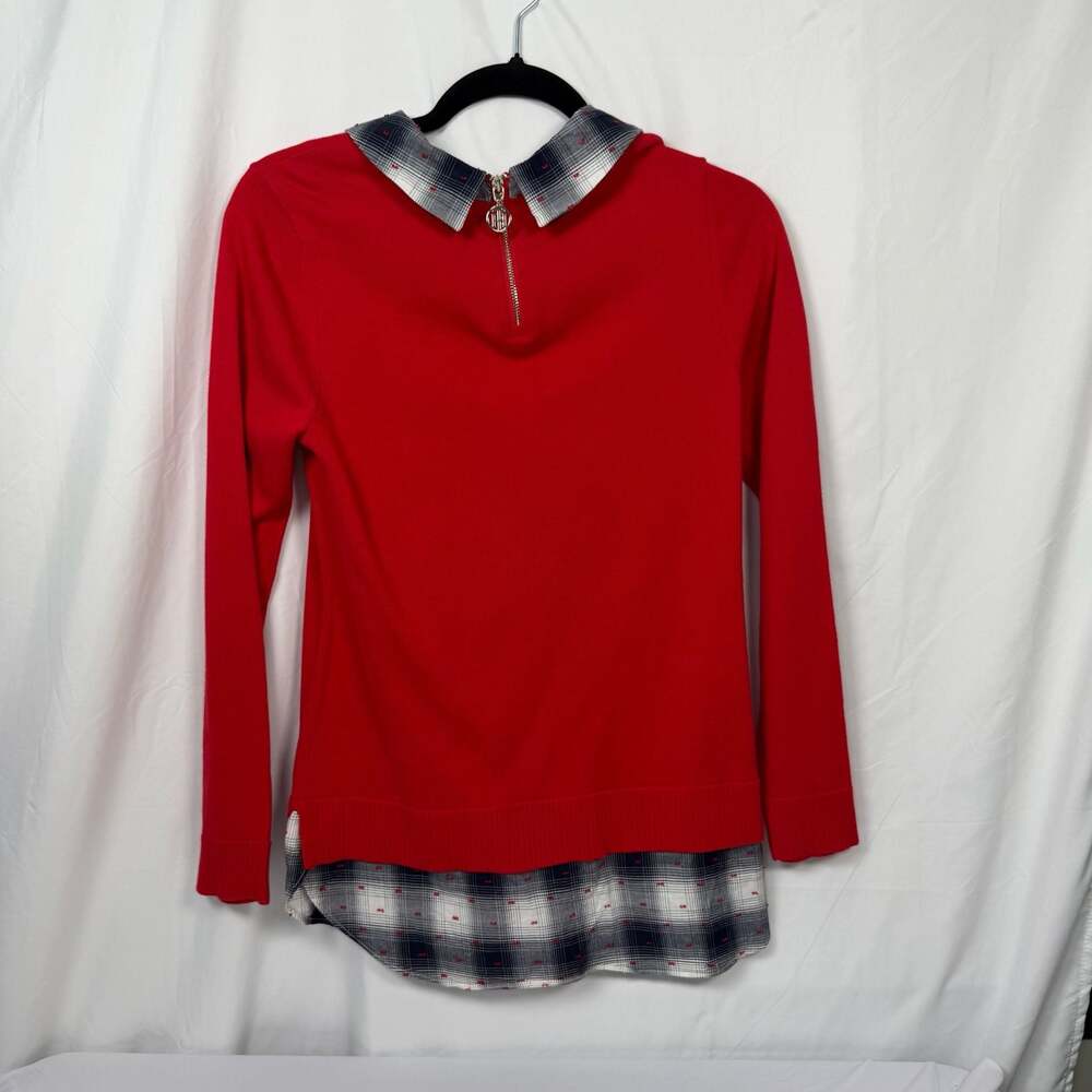 Tommy Hilfiger Red Plaid Layered Look Sweater Size S/P - Picture 4 of 8